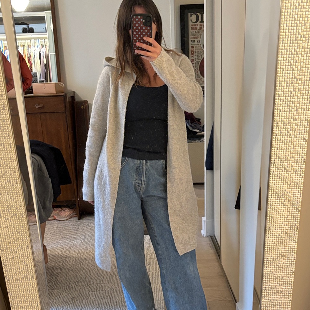 Babaton Cream Hooded Open-Front Long Cardigan